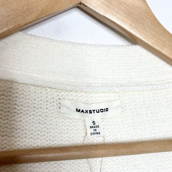 Max Studio Fringe Cable Knit Cardigan Sweater Cream Womens Small Button up - Picture 5 of 9